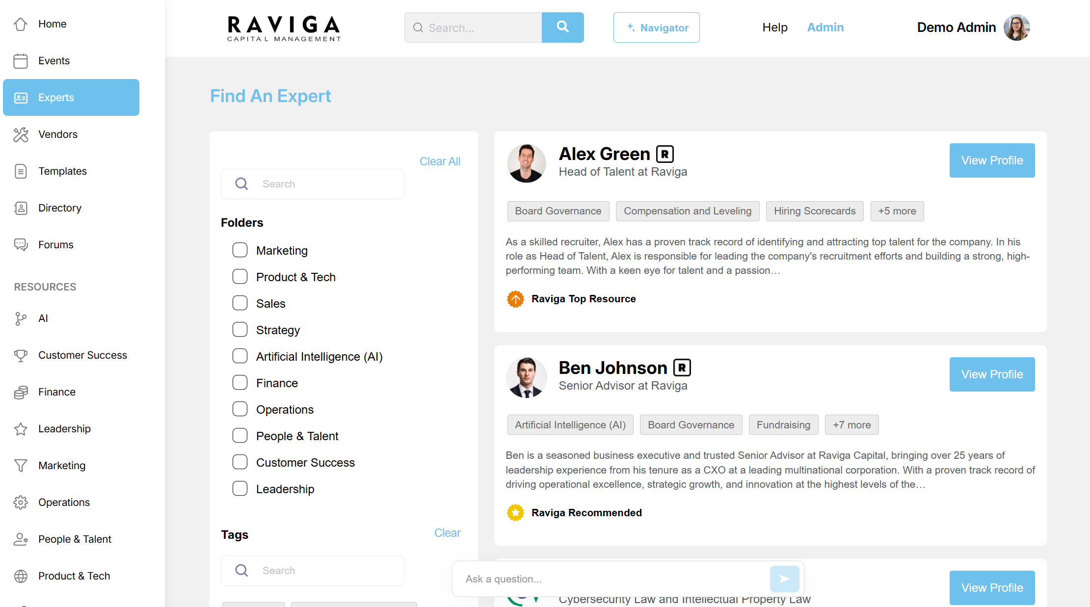 Firm-curated expert rolodex